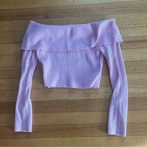 Pink off the shoulder cropped sweater